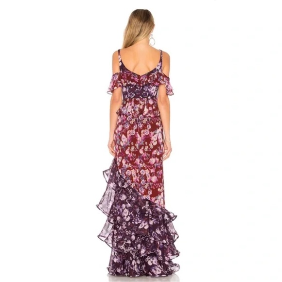 AMUR Moira SILK Maxi Ruffle Dress Gown Floral Boudreaux/Purple 4 - Picture 2 of 8